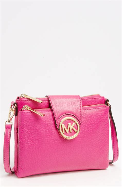 michael kors pink handbag cross stitching on front|michael kors large crossbody bag.